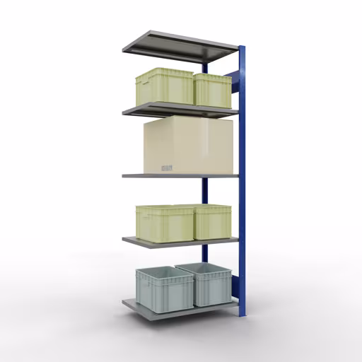 Aanbouwrekken, rekken, insteeksysteem MULTIplus150, 2000 x 750 x 500 mm, 5 legborden, lengtestangen, RAL 5010 gentiaanblauw/verzinkt/verzinkt van het merk Schulte Lagertechnik uit het assortiment insteeksysteem