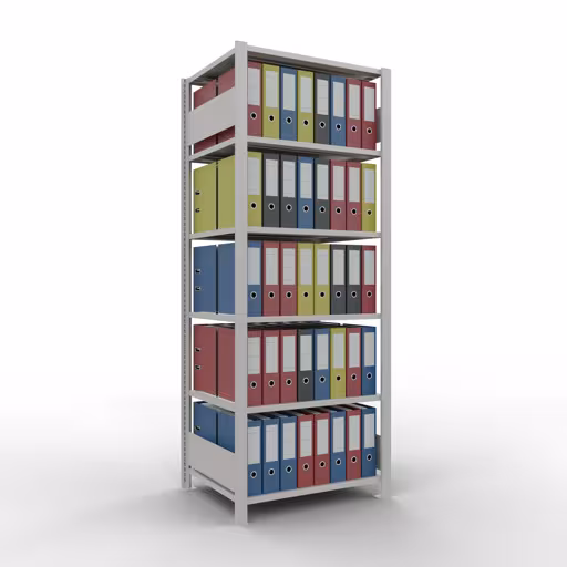 Basisstelling, kantoorstelling, insteeksysteem MULTIplus150, 2000 x 750 x 600 mm, 6 planken, lengtestangen, zonder middenaanslag, lichtgrijs van Schulte Lagertechnik met artikelnr. 36060