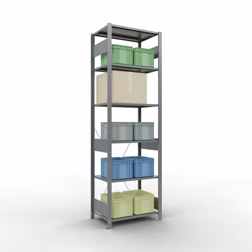 Basisplank, legbord, insteeksysteem MULTIplus150, 2500 x 750 x 500 mm (HxBxD), 6 legborden, kruisschoor, verzinkt met art.nr. 12751-75 Basisplank, legbord, insteeksysteem MULTIplus150, 2500 x 750 x 500 mm, 6 legborden, kruisschoor, verzinkt van Schulte Lagertechnik uit de categorie insteeksysteem