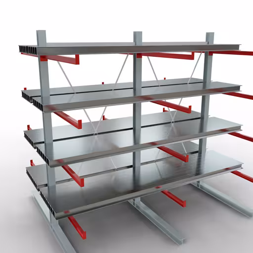 K 6000 compleet legbord, dubbelzijdig, 3000 x 3000 x 2x 1250 mm, RAL 7001 / RAL 3000, 5 opslagniveaus uit de categorie K6000 voor zware goederen met GTIN 4058255011292 K 6000 complete stelling, dubbelzijdig, 3000 x 3000 x 2x 1250 mm, RAL 7001 / RAL 3000, 5 opslagniveaus van Schulte Lagertechnik uit het assortiment draagarmstellingen