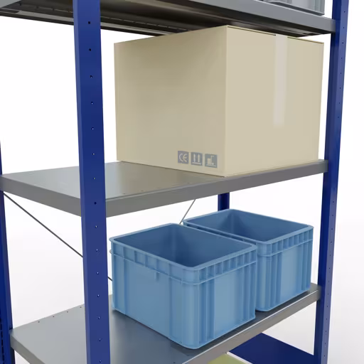 Figuur nr. 15 van het artikel basisrek, legplank, insteeksysteem MULTIplus330, 2000 x 1000 x 500 mm, 5 legborden, kruisschoor, RAL 5010 gentiaanblauw/verzinkt uit de insteeksysteem productgroep van Schulte Lagertechnik.