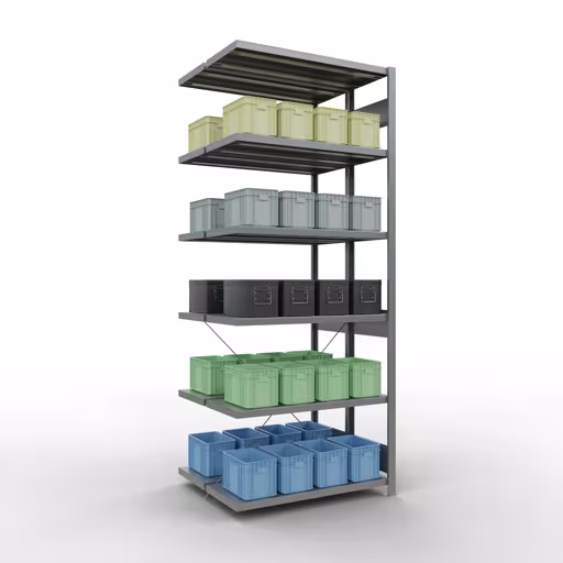 Aanbouwrekken, dubbele rekken, stellingsysteem MULTIplus250, 2500 x 1000 x (2x400) mm, 2x6 planken, kruisschoor, verzinkt met art.nr. 14246-A Aanbouwrekken, dubbele rekken, rekkensysteem MULTIplus250, 2500 x 1000 x (2x400) mm, 2x6 planken, kruisschoor, verzinkt van Schulte Lagertechnik uit de categorie rekken