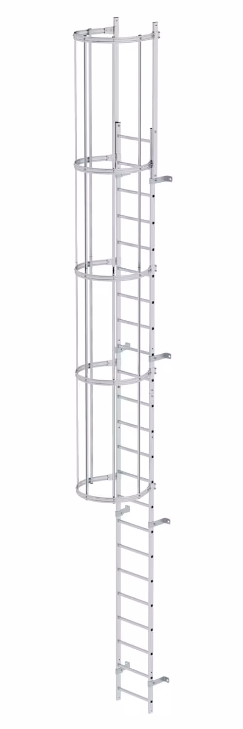 Munk eendelige vaste ladder met rugbescherming, aluminium blank, vaste ladders, art.nr. 510110