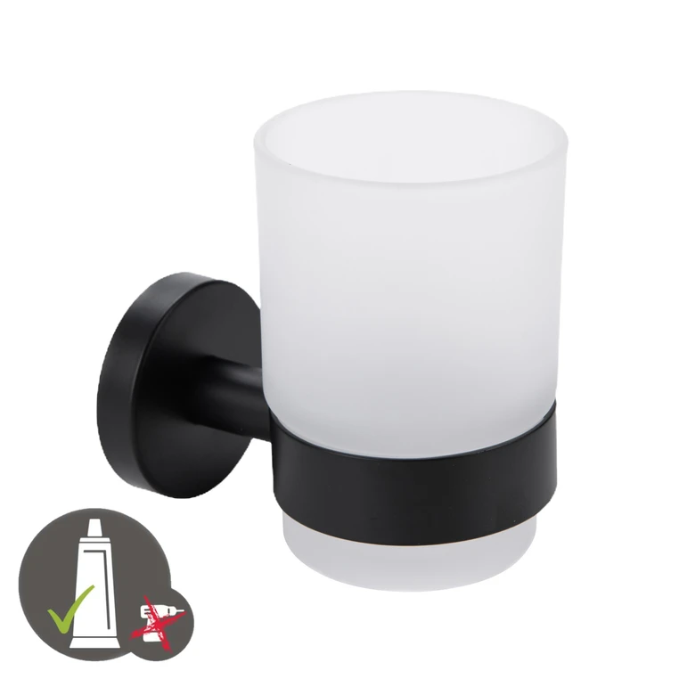 Ronde zwarte tandenborstelhouder/mondspiegel van roestvrij staal uit de categorie glashouders en bekers met artikelnummer IP2106