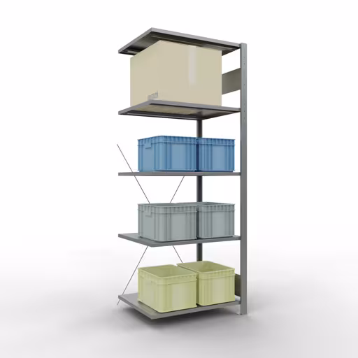 Extra afbeelding van het artikel Aanbouwplank, legbord, insteeksysteem MULTIplus150, 2000 x 750 x 600 mm (HxBxD), 5 legborden, kruisschoor, verzinkt Extra afbeelding van het artikel Aanbouwplank, legplank, insteeksysteem MULTIplus150, 2000 x 750 x 600 mm, 5 legborden, dwarsschoor, verzinkt vanaf opzetplank