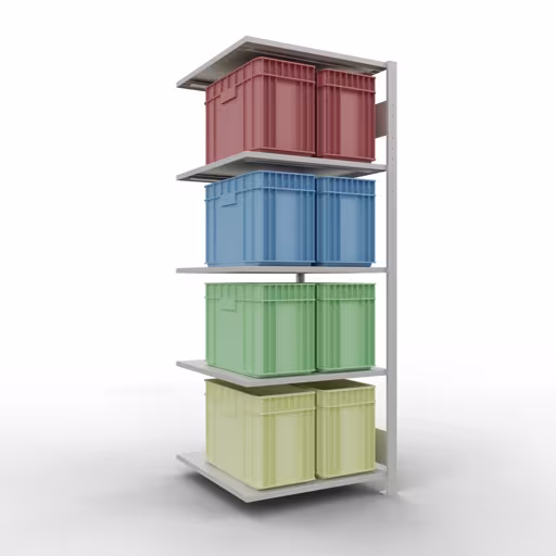 Aanbouwrekken, legbordstellingen, insteeksysteem MULTIplus150, 2000 x 750 x 800 mm, 5 legborden, lengtestangen, RAL 7035 lichtgrijs van Schulte Lagertechnik met artikelnr. 32685-75-LR