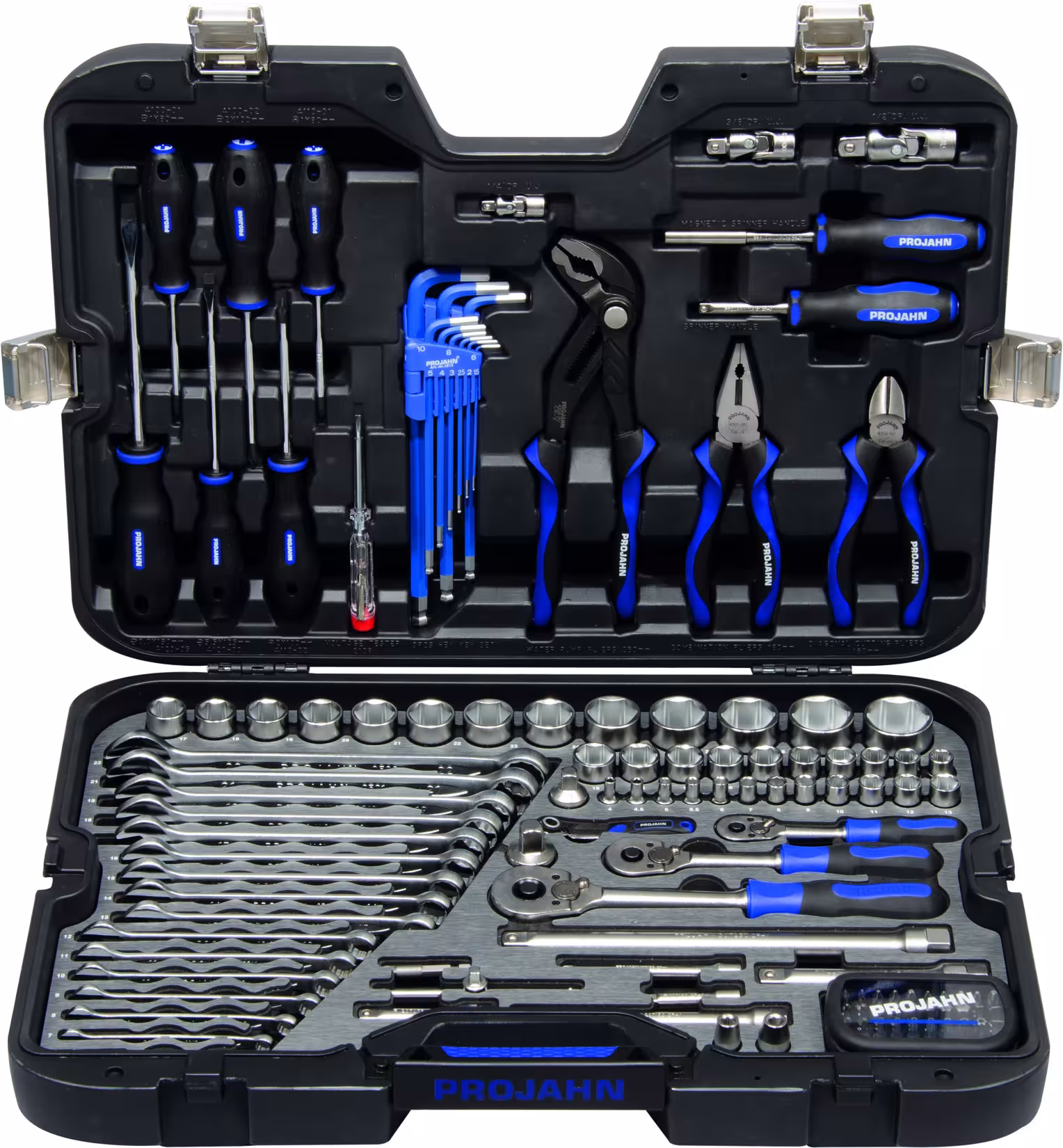 Extra afbeelding bij het artikel 1/4" + 3/8" + 1/2" PROJAHN professionele universele gereedschapskoffer 122-delig gemaakt van dopsleutelsets en losse onderdelen