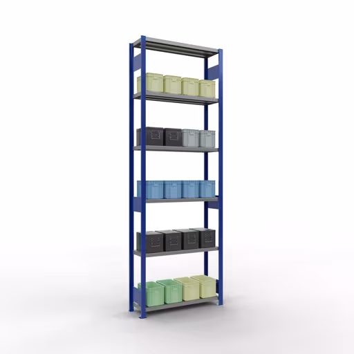 Productafbeelding nr. 13 van het artikel basisplank, legbord, insteeksysteem MULTIplus250, 3000 x 1000 x 300 mm (HxBxD), 7 legborden, lengtestang, RAL 5010 gentiaanblauw/verzinkt Figuur nr. 13 van het artikel basisplank, legbord, insteeksysteem MULTIplus250, 3000 x 1000 x 300 mm, 7 legborden, lengtestangen, RAL 5010 gentiaanblauw/verzinkt uit de insteeksysteem productgroep van Schulte Lagertechnik