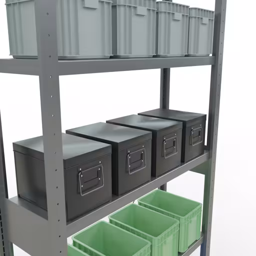 Extra afbeelding van het artikel Basisplank, legbord, insteeksysteem MULTIplus250, 2500 x 1000 x 300 mm (HxBxD), 6 legborden, kruisschoor, verzinkt Extra afbeelding van het artikel Basisplank, legplank, insteeksysteem MULTIplus250, 2500 x 1000 x 300 mm, 6 legborden, kruisschoor, verzinkt vanaf basisplank