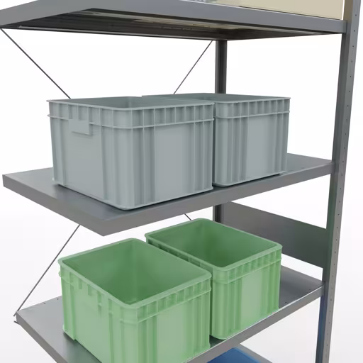 Extra afbeelding van het artikel Aanbouwplank, stellingkast MULTIplus250 insteeksysteem, 3000 x 1000 x 600 mm, 7 legborden, kruisschoor, verzinkt vanaf aanbouwplank