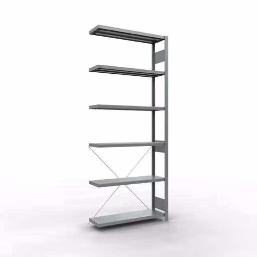 Aanbouwrekken, rekken, insteeksysteem MULTIplus330, 2500 x 1000 x 300 mm, 6 legborden, kruisschoor, verzinkt van Schulte Lagertechnik uit het assortiment insteeksysteem