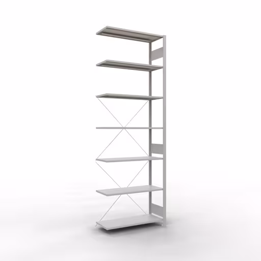 Aanbouwplank, hoekplank (veld C) 3000 x 1000 x 400, 7 planken, kruisschoor, RAL 7035 lichtgrijs van Schulte Lagertechnik Aanbouwplank, hoekplank (veld C) 3000 x 1000 x 400, 7 planken, kruisschoor, RAL 7035 lichtgrijs, hoekplanken, art.nr. 32647-ECK