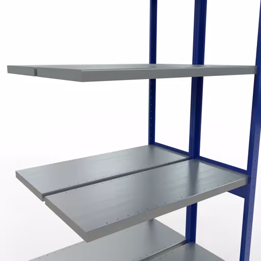 Aanbouwrekken, dubbele rekken, stellingsysteem MULTIplus250, 3000 x 1000 x (2x400) mm, 2x7 planken, lengtestangen, RAL 5010 gentiaanblauw van Schulte Lagertechnik met het artikelnr. 33247-B