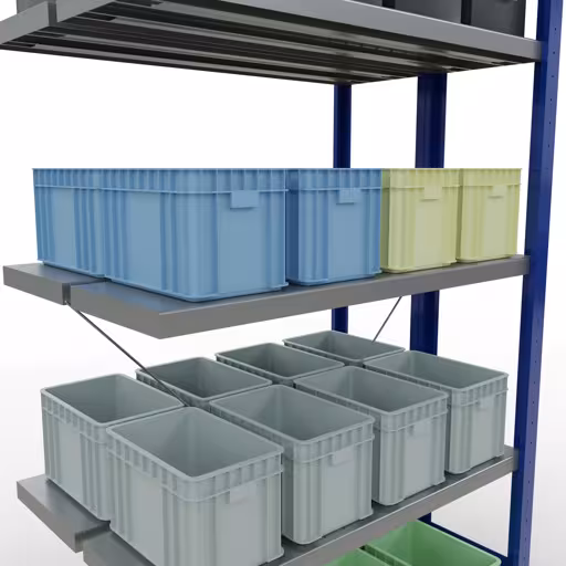 Afbeelding nr. 14 van het artikel aanbouwrekken, dubbele rekken, rekkensysteem MULTIplus250, 2000 x 1000 x (2x300) mm, 2x5 planken, kruisschoor, RAL 5010 gentiaanblauw uit de rekkenproductgroep van Schulte Lagertechnik