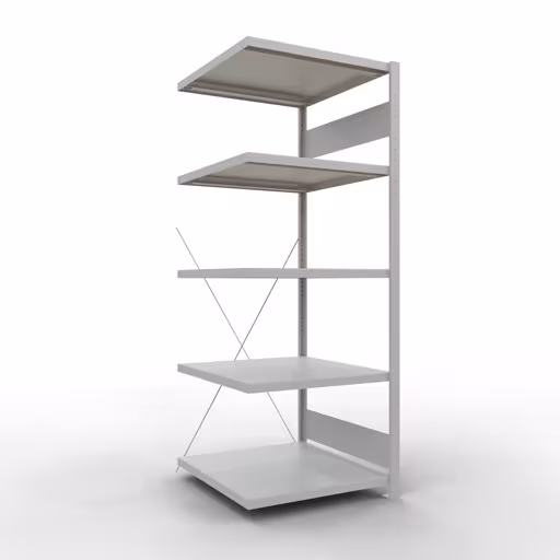 Aanbouwrekken, rekken, insteeksysteem MULTIplus250, 2000 x 750 x 800 mm (HxBxD), 5 planken, kruisschoor, RAL 7035 lichtgrijs van Schulte Lagertechnik Aanbouwrekken, legborden, insteeksysteem MULTIplus250, 2000 x 750 x 800 mm (HxBxD), 5 legborden, kruisschoor, RAL 7035 lichtgrijs, aanbouwplank, art.nr. 32885-75