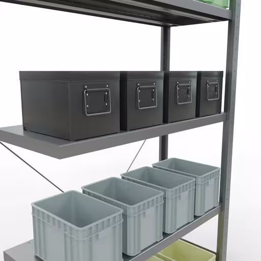 Aanbouwrekken, rekken, insteeksysteem MULTIplus250, 2000 x 1000 x 400 mm, 5 legborden, kruisschoor, verzinkt van Schulte Lagertechnik uit het assortiment insteeksysteem