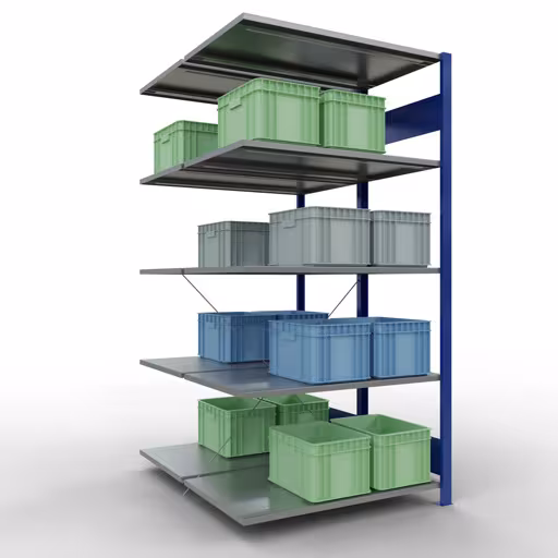 Aanbouwrekken, dubbele rekken, stellingsysteem MULTIplus150, 2000 x 1000 x (2x600) mm (HxBxD), 2x5 planken, kruisschoor, RAL 5010 gentiaanblauw met artikelnr. 32765-B Aanbouwrekken, dubbele rekken, rekkensysteem MULTIplus150, 2000 x 1000 x (2x600) mm, 2x5 planken, kruisschoor, RAL 5010 gentiaanblauw van Schulte Lagertechnik uit de categorie rekken