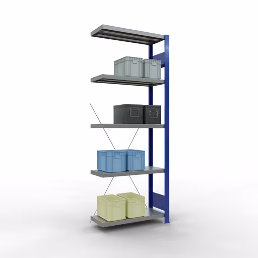 Figuur nr. 15 van het artikel aanbouwrekken, legbordstellingen, insteeksysteem MULTIplus250, 2000 x 750 x 300 mm, 5 legborden, kruisschoor, RAL 5010 gentiaanblauw/verzinkt/verzinkt uit de productgroep insteeksysteem van Schulte Lagertechnik.