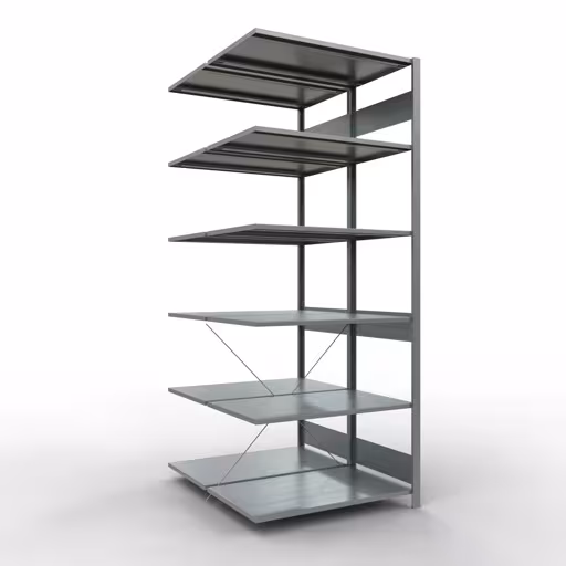 Figuur nr. 11 van het artikel aanbouwstelling, dubbele stelling, stellingstelling insteeksysteem MULTIplus150, 2500 x 1000 x (2x600) mm, 2x6 planken, verzinkt uit de stellingstelling productgroep van Schulte Lagertechnik.