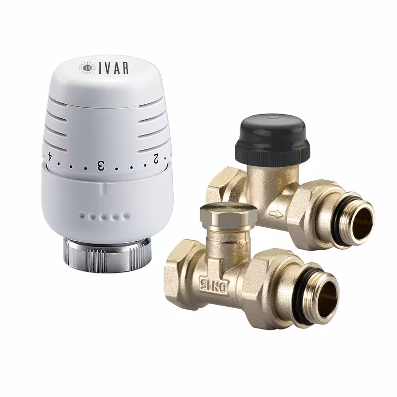 Ivar radiator aansluitset inclusief thermostaatkop T5000, radiatormontage & aansluitingen, art.nr. 520175VL