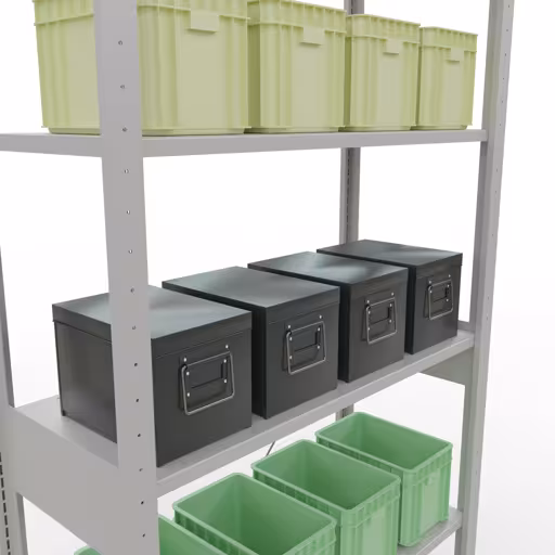 Productafbeelding nr. 16 van het artikel basisplank, legbord, insteeksysteem MULTIplus85, 2500 x 1000 x 400 mm (HxBxD), 6 legborden, kruisschoor, RAL 7035 lichtgrijs Figuur nr. 16 van het artikel basisrek, legplank-insteeksysteem MULTIplus85, 2500 x 1000 x 400 mm, 6 legborden, RAL 7035 lichtgrijs uit de productgroep insteeksysteem van het merk Schulte Lagertechnik.