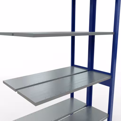 Aanbouwrekken, dubbele rekken, rekkensysteem MULTIplus150, 2500 x 1000 x (2x300) mm (HxBxD), 2x6 planken, lengtestangen, RAL 5010 gentiaanblauw uit de categorie dubbele rekken met de GTIN 4004514296078 Aanbouwrekken, dubbele rekken, rekkensysteem MULTIplus150, 2500 x 1000 x (2x300) mm, 2x6 planken, lengtestangen, RAL 5010 gentiaanblauw van Schulte Lagertechnik uit het rekkenprogramma