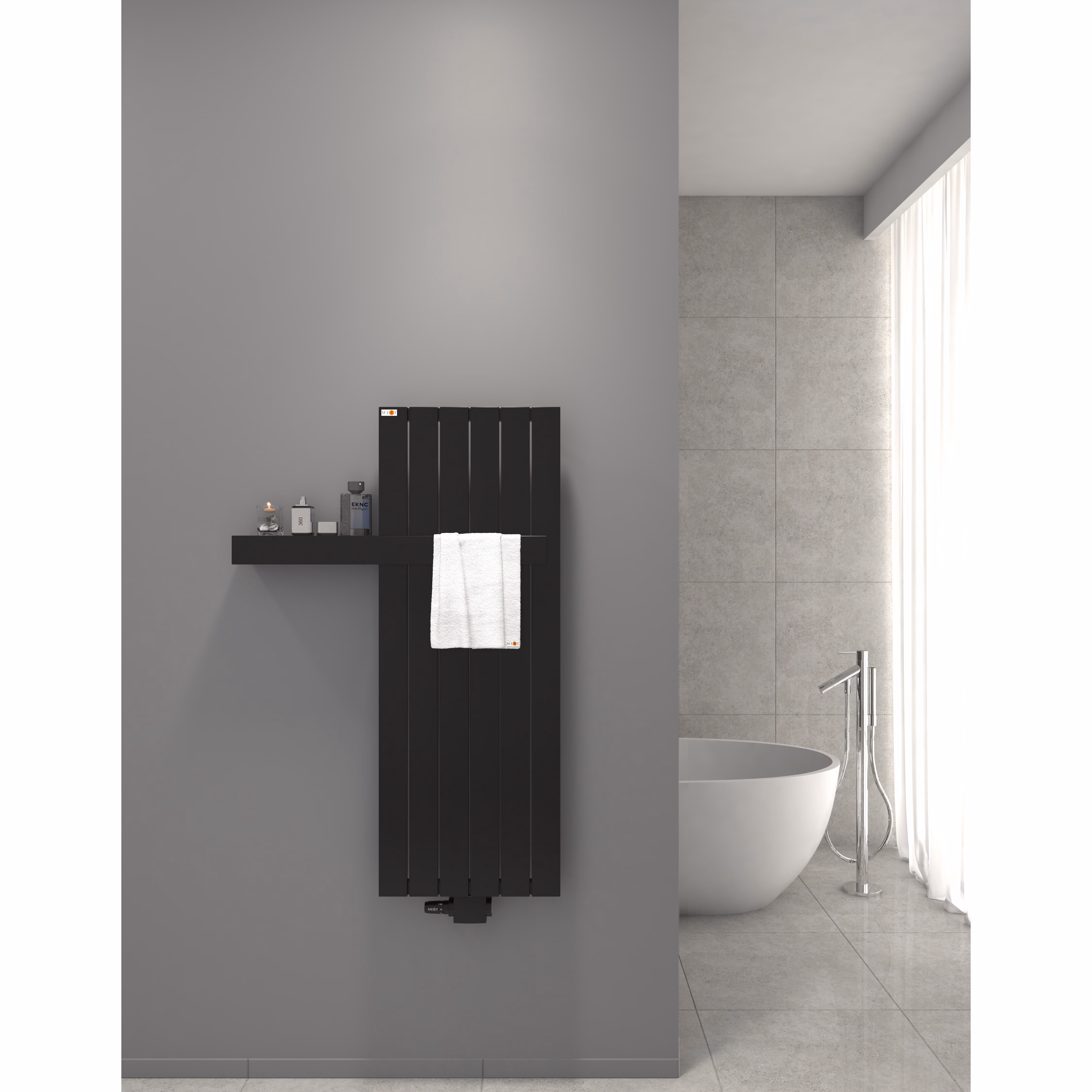 MERT Design paneelradiator model TEO, zwart, 450x1200 mm van het merk Mert Mert Design paneelradiator model Teo, zwart, uit de categorie badkamerradiatoren, middenaansluiting, met artikelnummer 5-TEO-45x120-SCH-M