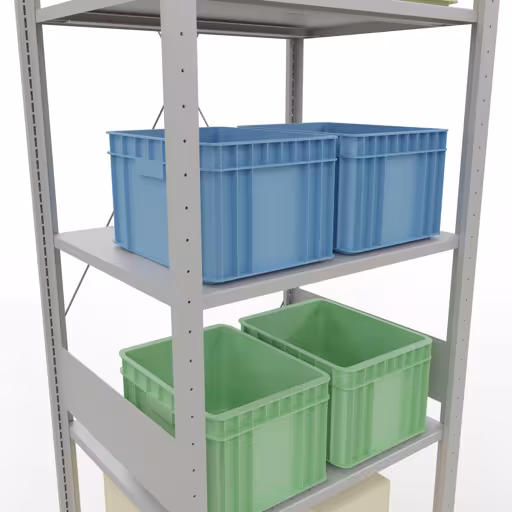 Andere weergave van het artikel Basisplank, legbord, insteeksysteem MULTIplus150, 3000 x 750 x 600 mm (HxBxD), 7 legborden, kruisschoor, RAL 7035 lichtgrijs Andere weergave van het artikel Basisplank, legplank-insteeksysteem MULTIplus150, 3000 x 750 x 600 mm, 7 legborden, RAL 7035 lichtgrijs uit de categorie insteeksysteem