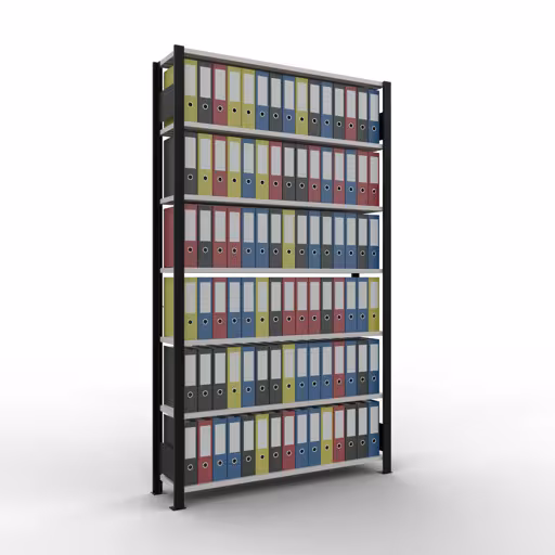 Productafbeelding nr. 11 van het artikel basisplank, kantoorplank, insteeksysteem MULTIplus85, 2300 x 1300 x 300 mm, 7 planken, kruisschoor, zonder aanslaglijst, zwart/lichtgrijs Figuur nr. 11 van het artikel basisrek, kantoorrek, insteeksysteem MULTIplus85, 2300 x 1300 x 300 mm, 7 planken, kruisschoor, zonder aanslaglijst, zwart/lichtgrijs uit de productgroep kantoorrekken van Schulte Lagertechnik.