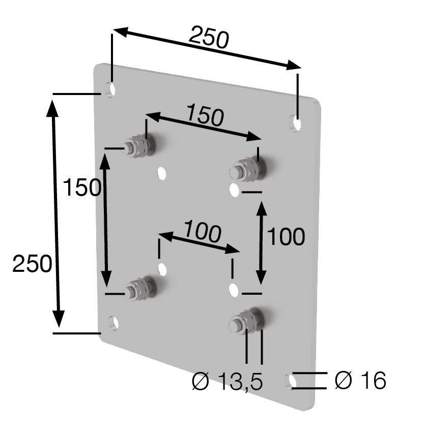 Munk roestvrijstalen adapterplaat 100 x 100 mm, 150 x 150 mm