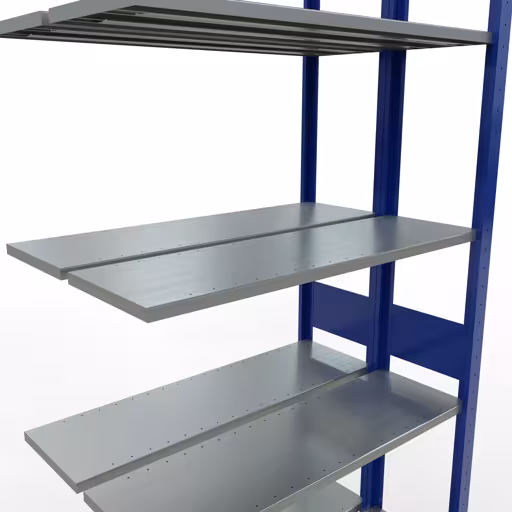 Aanbouwrekken, dubbele rekken, stellingsysteem MULTIplus150, 3000 x 1000 x (2x300) mm (HxBxD), 2x7 planken, lengtestangen, RAL 5010 gentiaanblauw met de GTIN 4058255012626 Aanbouwrekken, dubbele rekken, stellingsysteem MULTIplus150, 3000 x 1000 x (2x300) mm, 2x7 planken, lengtestangen, RAL 5010 gentiaanblauw van Schulte Lagertechnik met het artikelnr. 33137-B