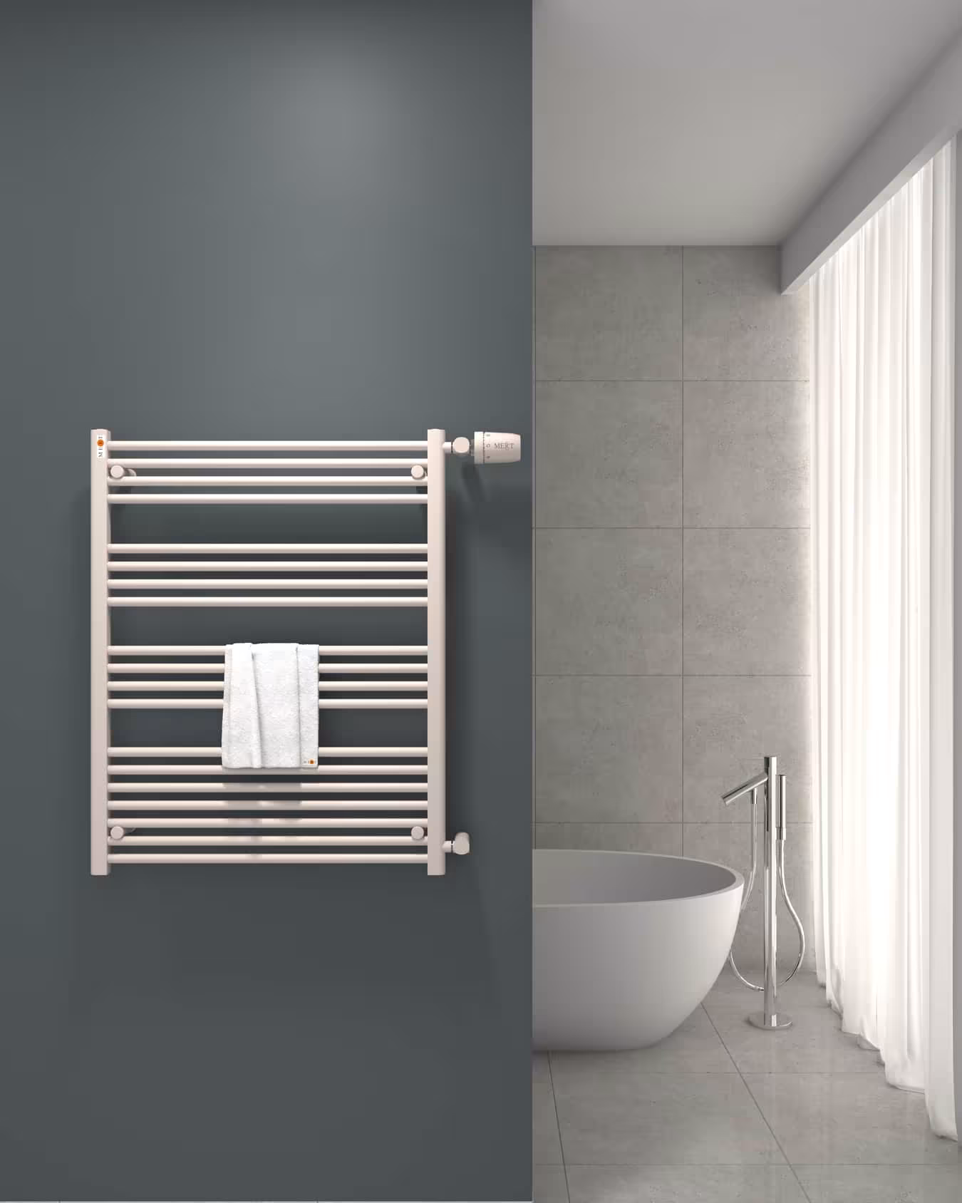 MERT vervangende badkamerradiator wit recht, aansluiting zijkant, vervangende radiator, art.nr. 1-80x100-ASR-90