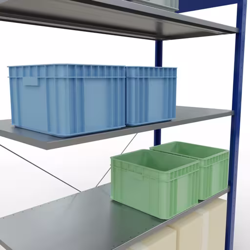 Andere weergave van het artikel Aanbouwplank, legbord, insteeksysteem MULTIplus150, 2000 x 1300 x 600 mm, 5 legborden, RAL 5010 gentiaanblauw/verzinkt uit de categorie insteeksysteem