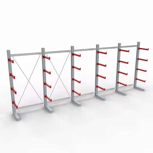 K 3000 compleet legbord, eenzijdig, 2500 x 6500 x 600 mm, RAL 7001 / RAL 3000, 5 opslagniveaus van Schulte Lagertechnik uit het assortiment draagarmstellingen