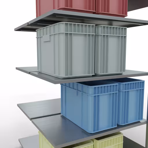 Figuur nr. 16 van het artikel aanbouwrekken, dubbele rekken, stellingrekken, insteeksysteem MULTIplus150, 2000 x 1000 x (2x600) mm, 2x5 planken, lengtestangen, verzinkt uit de stellingstelling productgroep van Schulte Lagertechnik.