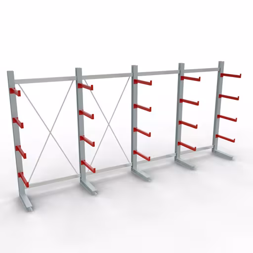 Afbeelding nr. 11 van het artikel K 3000 complete stelling, eenzijdig, 2500 x 5200 x 600 mm, RAL 7001 / RAL 3000, 5 opslagniveaus uit de productgroep draagarmstellingen van Schulte Lagertechnik