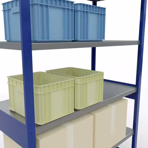 Figuur nr. 14 van het artikel basisrek, legbord, insteeksysteem MULTIplus250, 2500 x 1300 x 600 mm, 6 legborden, lengtestangen, RAL 5010 gentiaanblauw/verzinkt uit de insteeksysteem productgroep van Schulte Lagertechnik.