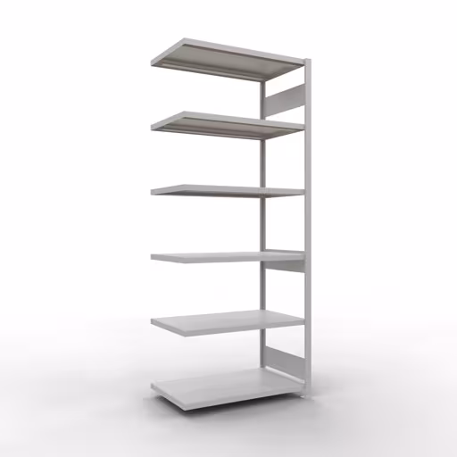 Aanbouwrekken, rekken, insteeksysteem MULTIplus330, 2500 x 1000 x 600 mm (HxBxD), 6 planken, lengtestangen, RAL 7035 lichtgrijs van Schulte Lagertechnik Aanbouwrekken, legborden, insteeksysteem MULTIplus330, 2500 x 1000 x 600 mm (HxBxD), 6 legborden, lengtebalk, RAL 7035 lichtgrijs, aanbouwplank, art.nr. 33866-LR