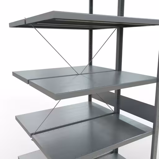 Aanbouwrekken, dubbele rekken, stellingsysteem MULTIplus250, 3000 x 1000 x (2x500) mm, 2x7 planken, kruisschoor, verzinkt met art.nr. 14257-A Aanbouwrekken, dubbele rekken, rekkensysteem MULTIplus250, 3000 x 1000 x (2x500) mm, 2x7 planken, kruisschoor, verzinkt van Schulte Lagertechnik uit de categorie rekken