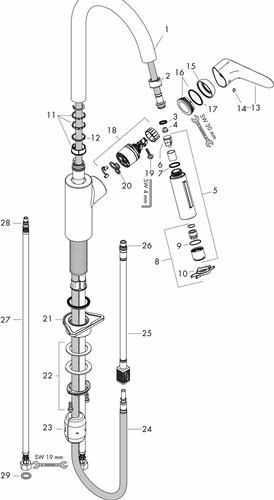 Hansgrohe ééngreeps keukenmengkraan 240 FOCUS DN 15, met uittrekbare vuistdouche chroom