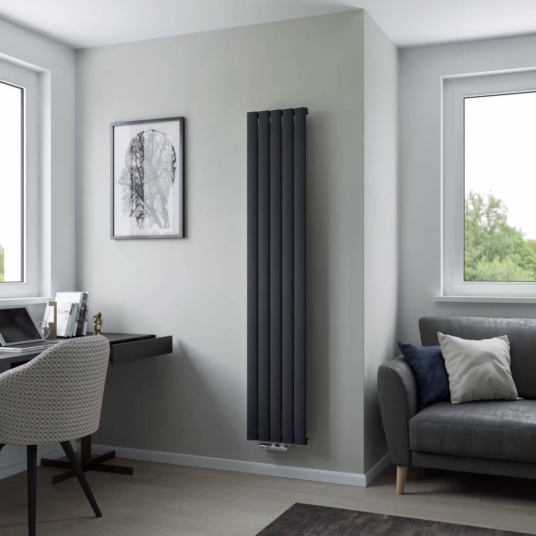 Ximax aluminium radiator Novus middenaansluiting antraciet structuur, aluminium radiator