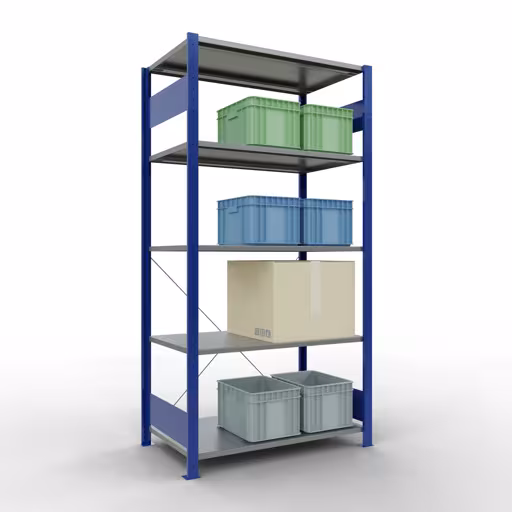 Basisplank, legplank, insteeksysteem MULTIplus85, 2000 x 1000 x 600 mm (HxBxD), 5 legborden, kruisschoor, RAL 5010 gentiaanblauw uit de categorie basisplanken met de GTIN 4004514285058 Basisplank, legbord, insteeksysteem MULTIplus85, 2000 x 1000 x 600 mm, 5 legborden, RAL 5010 gentiaanblauw van het merk Schulte Lagertechnik uit het assortiment insteeksysteem