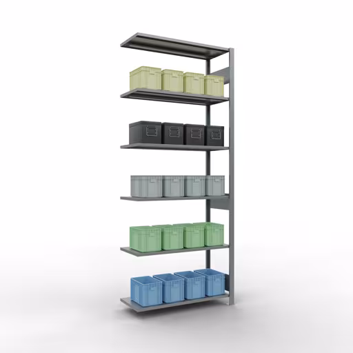 Productafbeelding nr. 12 van het artikel Aanbouwrekken, legborden, insteeksysteem MULTIplus85, 2500 x 1000 x 400 mm (HxBxD), 6 legborden, lengtestangen, verzinkt Figuur nr. 12 van het artikel aanbouwrekken, legbordstellingen, insteeksysteem MULTIplus85, 2500 x 1000 x 400 mm, 6 legborden, verzinkt uit de productgroep insteeksysteem van het merk Schulte Lagertechnik.