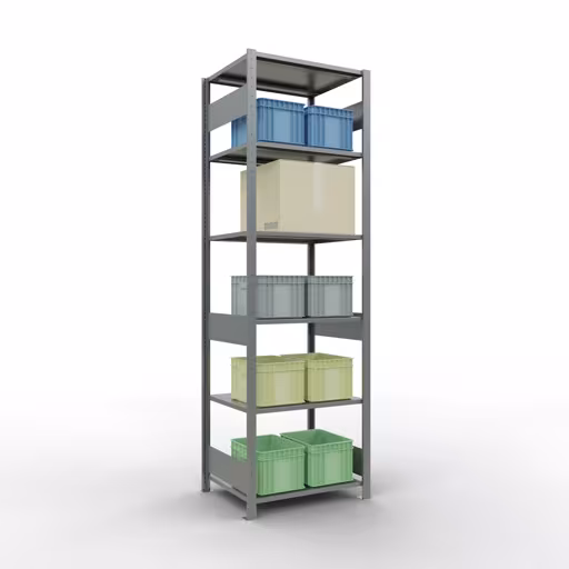 Basisplank, legbord, insteeksysteem MULTIplus150, 2500 x 750 x 600 mm (HxBxD), 6 legborden, lengtestangen, verzinkt met artikelnr. 12761-75-LR Basisplank, legbord, insteeksysteem MULTIplus150, 2500 x 750 x 600 mm, 6 legborden, verzinkt van Schulte Lagertechnik uit de categorie insteeksysteem