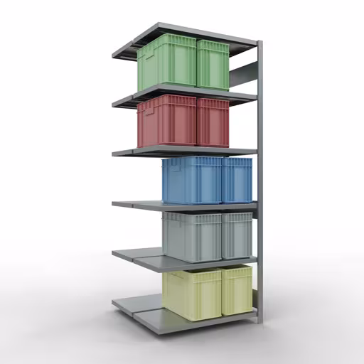 Productafbeelding nr. 6 van het artikel aanbouwstelling, dubbele stelling, stellingstelling insteeksysteem MULTIplus250, 2500 x 1000 x (2x500) mm, 2x6 planken, verzinkt uit het stellingstelling assortiment van het merk Schulte Lagertechnik