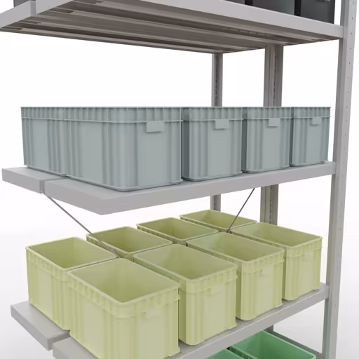 Aanbouwrekken, dubbele rekken, rekkensysteem MULTIplus250, 2000 x 1000 x (2x300) mm, 2x5 planken, kruisschoor, RAL 7035 lichtgrijs van Schulte Lagertechnik met het artikelnr. 32135-A