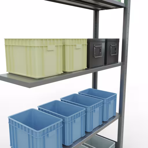 Extra afbeelding bij het artikel Aanbouwstelling, legbordstelling, insteeksysteem MULTIplus150, 2000 x 1000 x 300 mm (HxBxD), 5 legborden, lengtestangen, verzinkt Extra afbeelding van het artikel Aanbouwplank, legplank, insteeksysteem MULTIplus150, 2000 x 1000 x 300 mm, 5 legborden, lengtestangen, verzinkt vanaf opzetplank