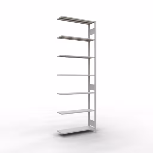 Aanbouwrekken, rekken, insteeksysteem MULTIplus150, 3000 x 1000 x 300 mm (HxBxD), 7 legborden, lengtebalk, RAL 7035 lichtgrijs, aanbouwplank, art.nr. 32637-LR
