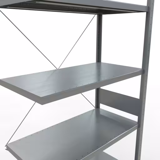 Aanbouwstelling, stelling MULTIplus250 insteeksysteem, 3000 x 1000 x 500 mm (HxBxD), 7 legborden, kruisschoor, verzinkt met GTIN 4004514203052 Aanbouwplank, legbord, insteeksysteem MULTIplus250, 3000 x 1000 x 500 mm, 7 legborden, dwarsschoor, verzinkt van Schulte Lagertechnik met het artikelnr. 12957