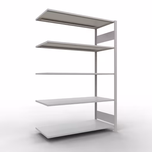 Aanbouwrekken, rekken, insteeksysteem MULTIplus150, 2000 x 1300 x 600 mm (HxBxD), 5 planken, lengtestangen, RAL 7035 lichtgrijs van Schulte Lagertechnik Aanbouwrekken, rekken, insteeksysteem MULTIplus150, 2000 x 1300 x 600 mm (HxBxD), 5 legborden, lengtebalk, RAL 7035 lichtgrijs, aanbouwplank, art.nr. 32665-130-LR